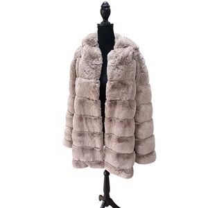 BCBG “Felicia” Luxurious Winter Faux Fur Hooded Coat size L